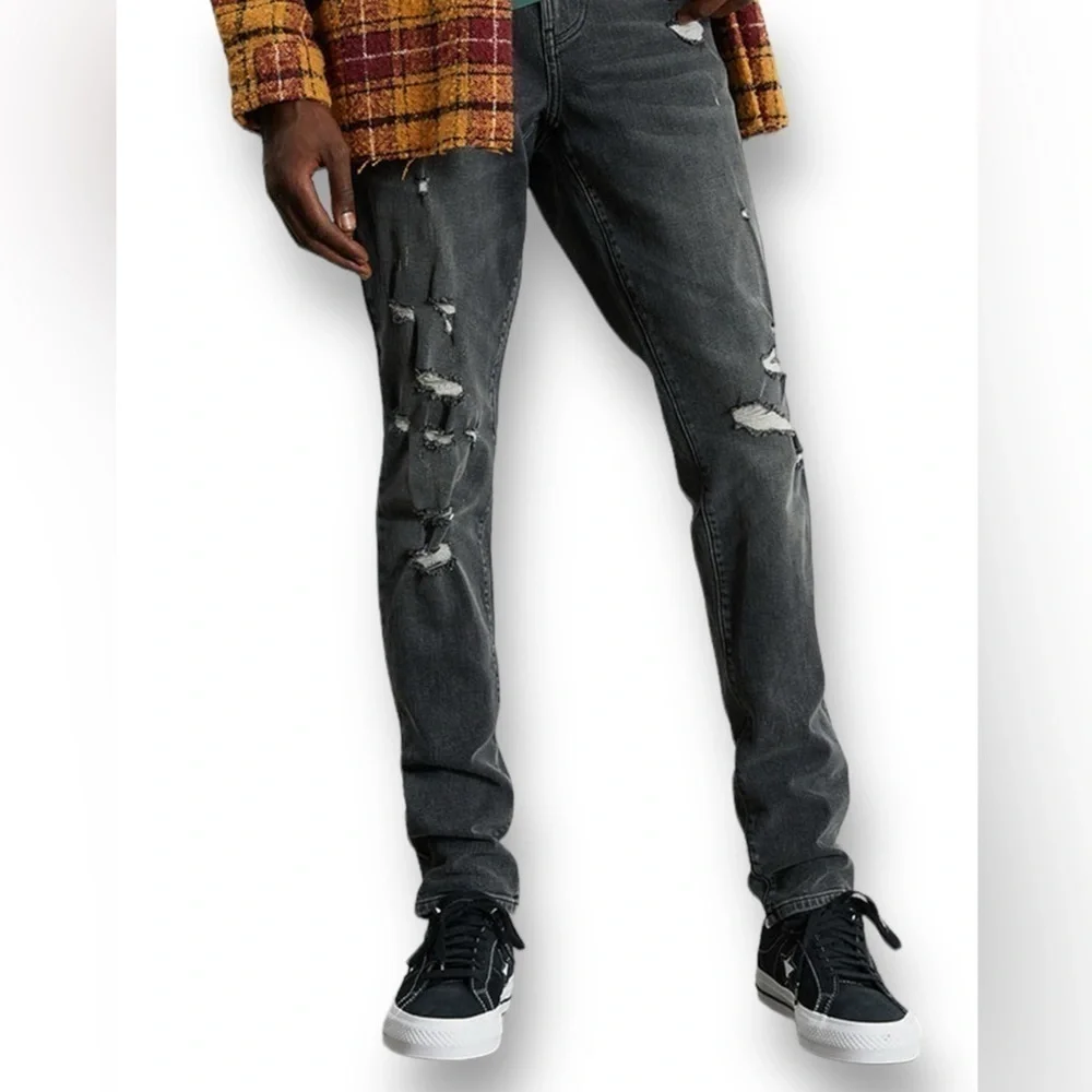 PacSun Stacked Skinny Fit Ripped Light Indigo Black Jeans Size W32/…Normcore